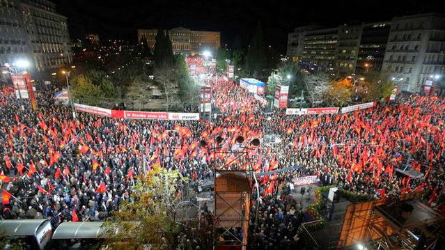 From a pre-election rally of the KKE, in Syntagma square, in front of the Greek Parliament